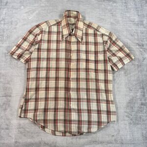 VTG Kmart Shirt Mens Large Brown Plaid 70s Permanent Press Retro Pointed Collar